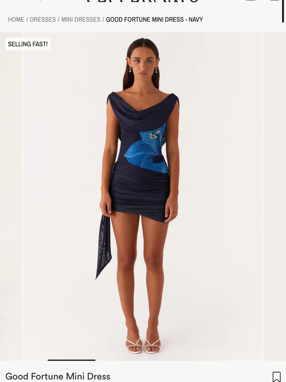 Peppermayo Good Fortune Mini Dress Black Dress with Bold Blue Floral Accent NWT